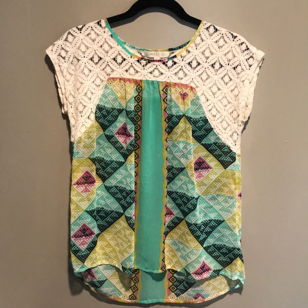 Blue/Green design top by Love Fire